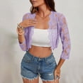 thumbnail image 2 of HaiMao Women's Sheer Lace Open Front 3/4 Sleeve Lightweight Cropped Jacket Shrug Bolero Purple XXL(XXL), 2 of 7