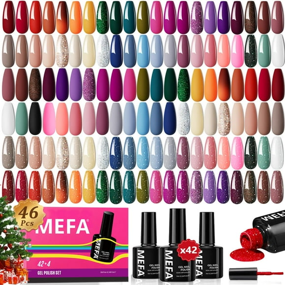 Kit de esmaltes de uñas en gel MEFA, 46 unidades, 42 colores, con base y capa superior