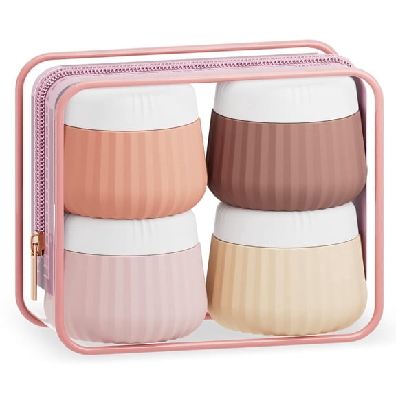 4 Pack TSA Approved Travel Toiletry Containers, Leak Proof Silicone Jars with Clear Carry Bag, Reusable Travel Essentials for Creams, Small Items