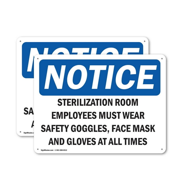 (2 Pack) Sterilization Room Employees Must Wear Safety OSHA Notice Sign 10 Inch X 7 Inch Plastic Sign, Weather Resistant, UV Protected for Workplace, Business, and Construction Site,