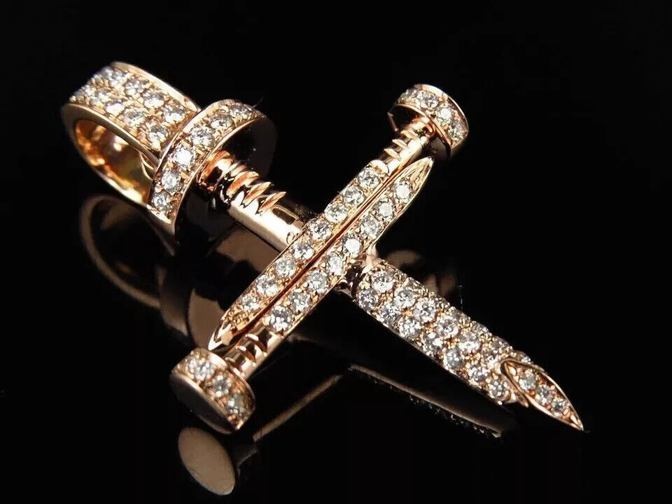 TAAPSEE JEWELS Cubic Zirconia Round Cut 14k Rose Gold Finish Nail Cross Pendant for Women
