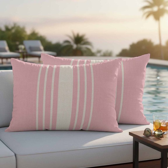 Pink Beige Striped Outdoor Pillow Covers 20x12 Inch Lumbar Pillow Covers Set of 2 Waterproof Decorative Throw Pillow Cases Modern Farmhouse Retro Lines Cushion Covers for Patio Furniture Garden Couch