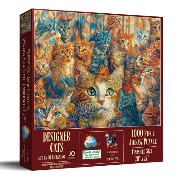 SUNSOUT INC - Designer Cats - 1000 pc Jigsaw Puzzle by Artist: JQ Licensing - Finished Size 20" x 27" - MPN# 71901