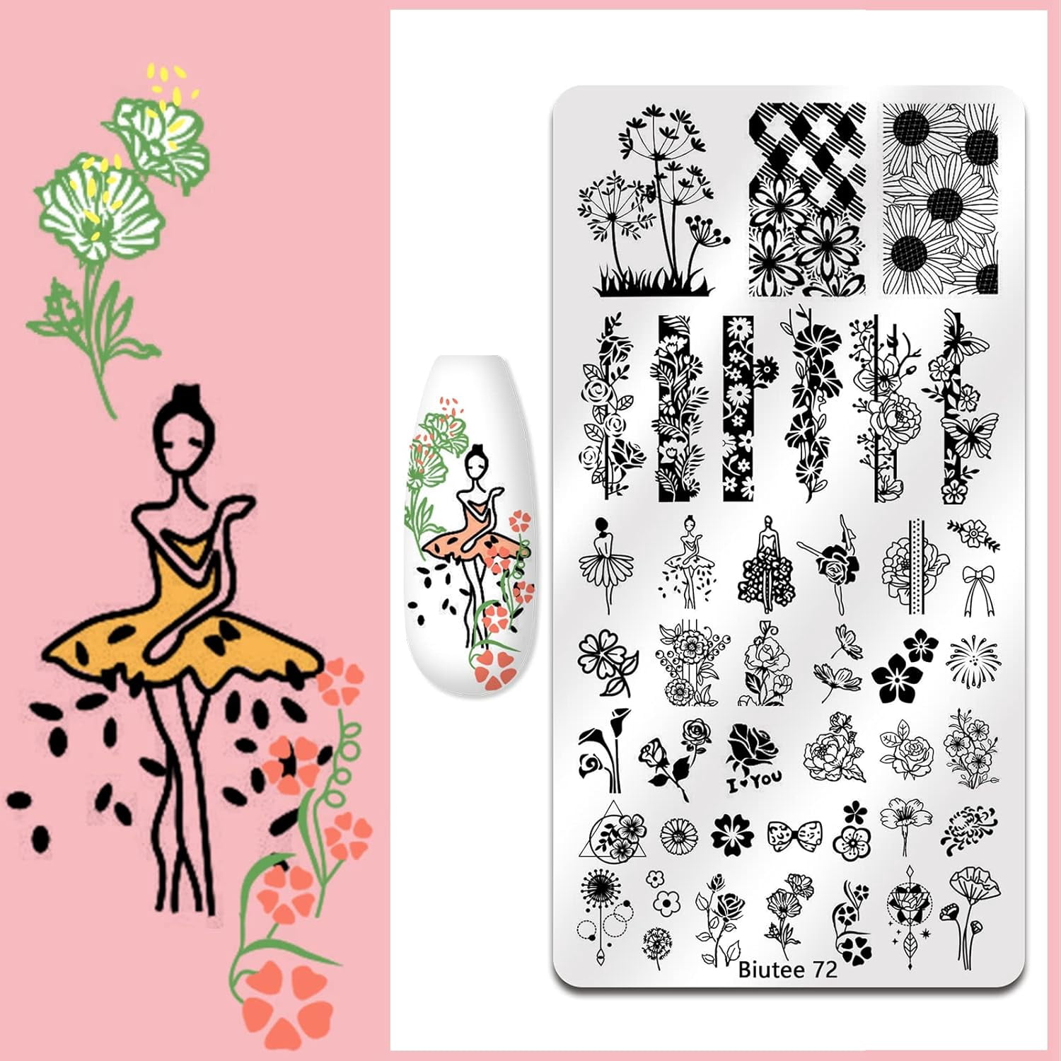 Biutee Nail Stamper Kit Nail Stamping Plate Set 8 Stamping Nail Polish Gel 12 Stamp Plate Jelly Silicone Stamper Template Tool Supplies Valentine Style for Mother's Day Gift