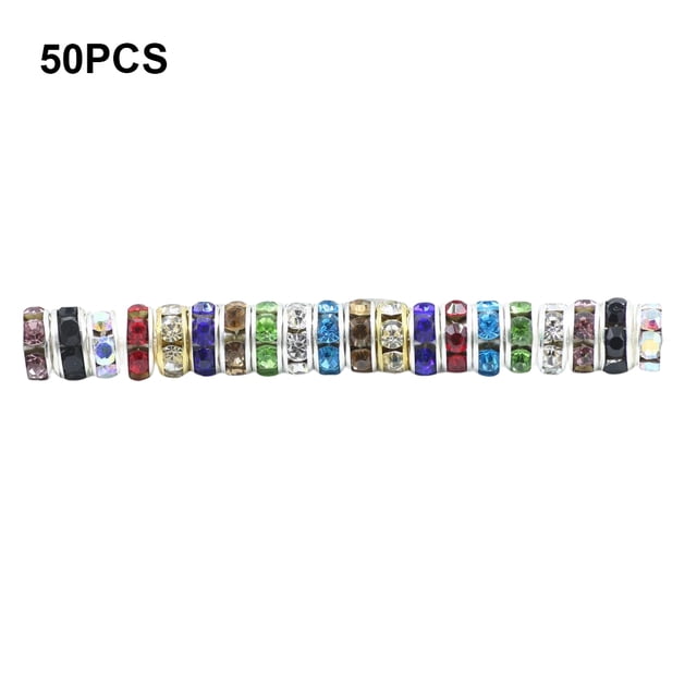 50 Pieces Rhinestone Rondelle Handmade Spacer Beads Jewelry Crystal Multi-colors Loose Bead Earring Necklace Accessories Mixed Color