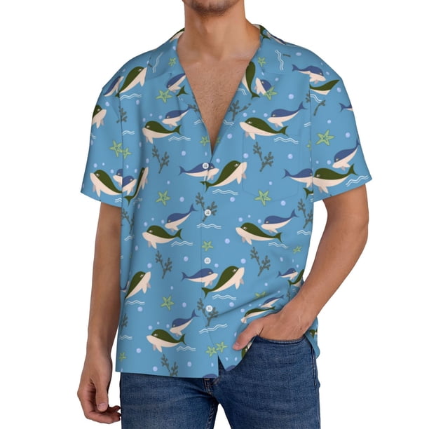 Fotbe Dolphin Lovers Camisa Estampada de Manga Corta para Hombre, Casual de Verano, Estilo Playero, Sin Arrugas-4X-Large
