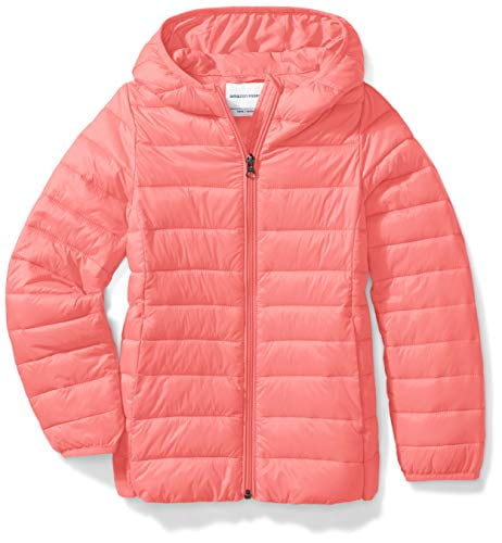 Essentials Girls Lightweight Water-Resistant Packable Hooded Puffer Jacket 