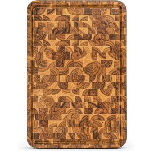 HOMESTEAD End Grain Acacia Wood Cutting Boards 23x18x1.5 – Butcher Block Chopping Board with Sorting Compartment, Juice Grooves & Handles – Non-Toxic Kitchen Board for Food Prep, Home Decor