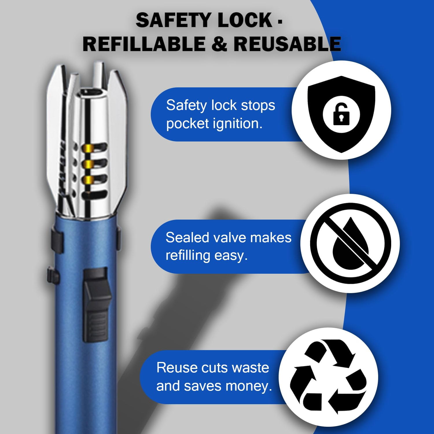 Plasma Lighter, Torch Lighter - Electric Adjustable Windproof Straight Flame with Safety Lock for Candles BBQ