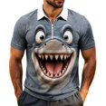 thumbnail image 2 of Men's 3D Funny Shark Graphic Shirts Quarter Zip Short Sleeve Novelty T-Shirts Summer Casual V-Neck Pullover Golf Tees Active Wear for Beach Vacation Party, 2 of 6
