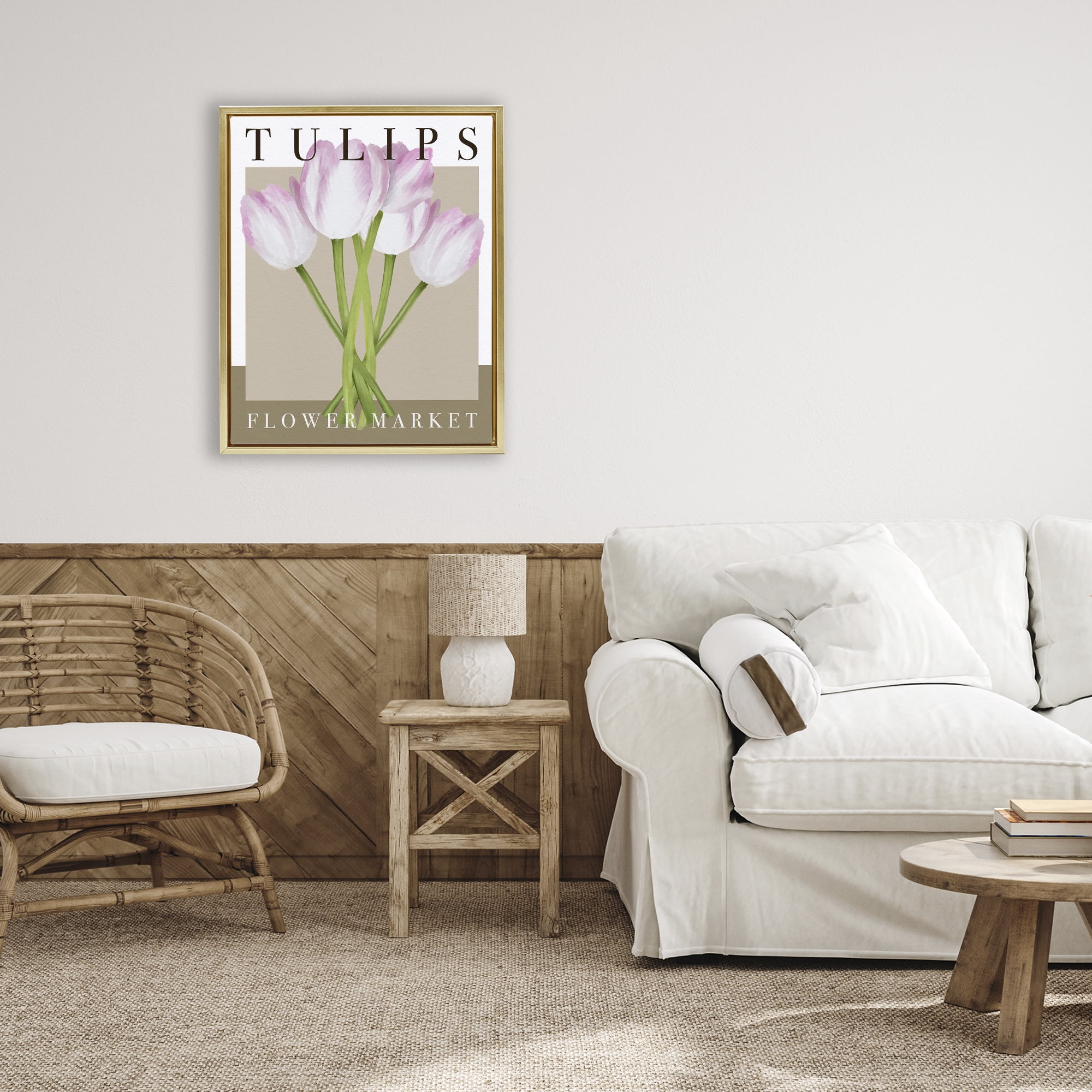 Stupell Industries Tulips Flower Market Gold Framed Floater Canvas Wall Art, design by Jennifer Stith