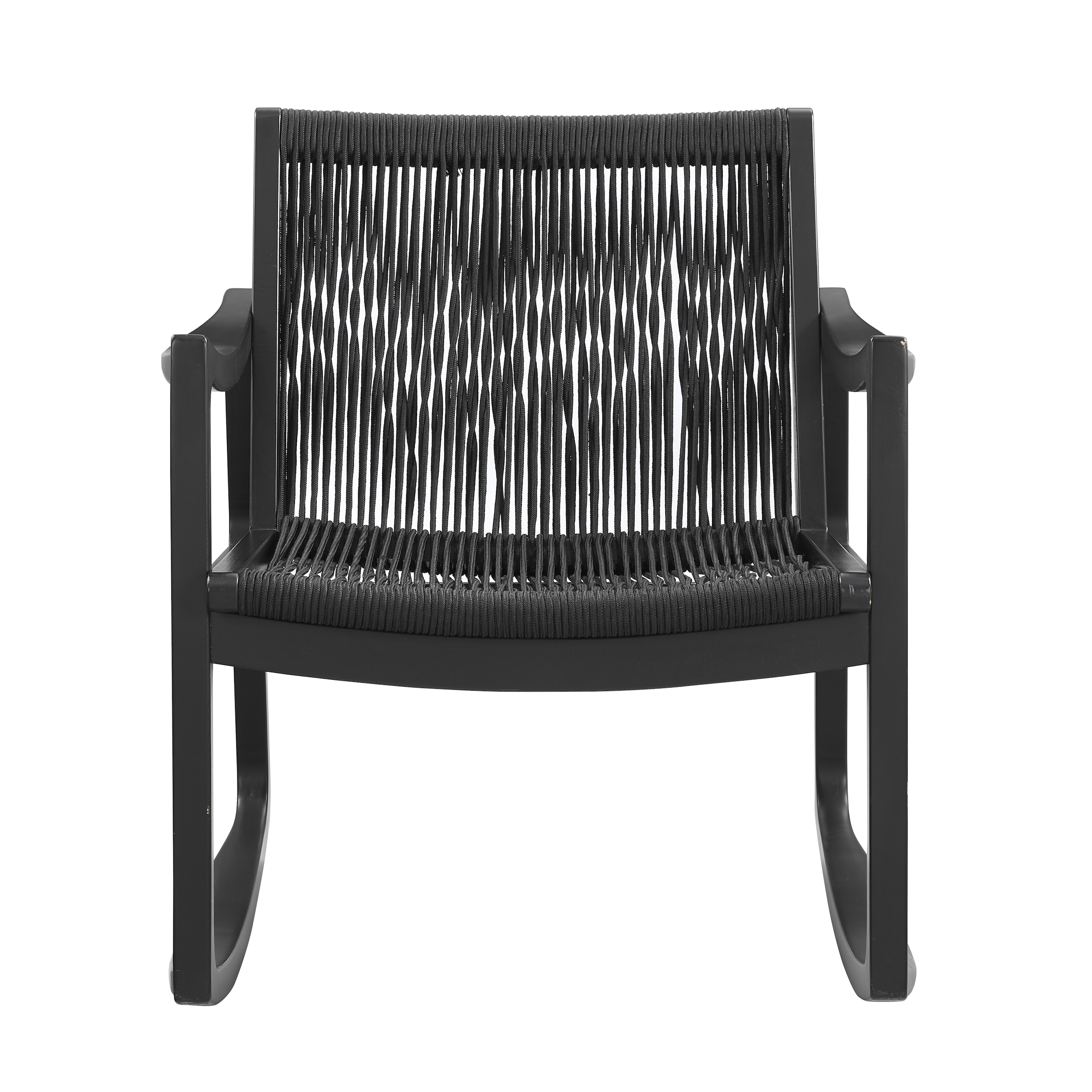 Powell Quinlan Mid Century Modern Woven Rope Beechwood Rocking Chair, Black