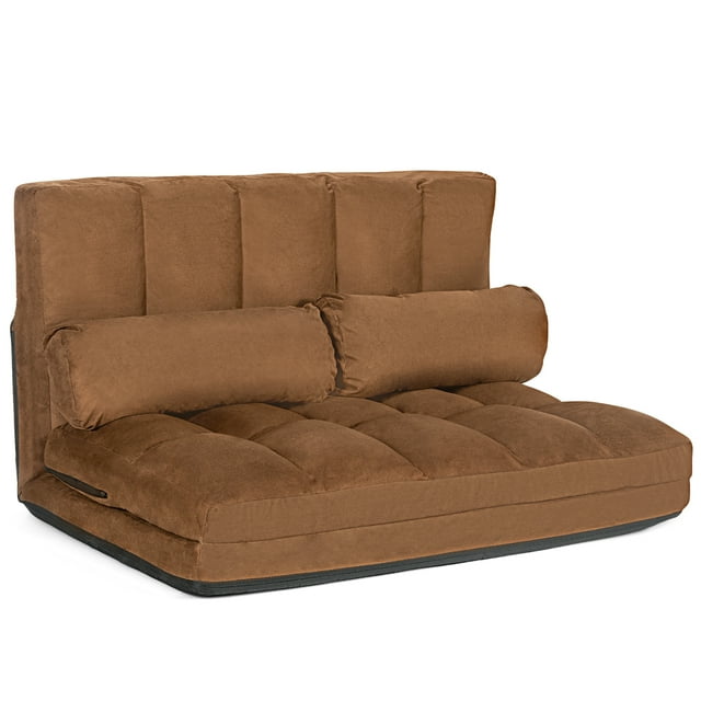 Costway Canapé-Lit de Sol Pliable, Sofa Réglable à 6 Positions avec 2 Oreillers, Brun