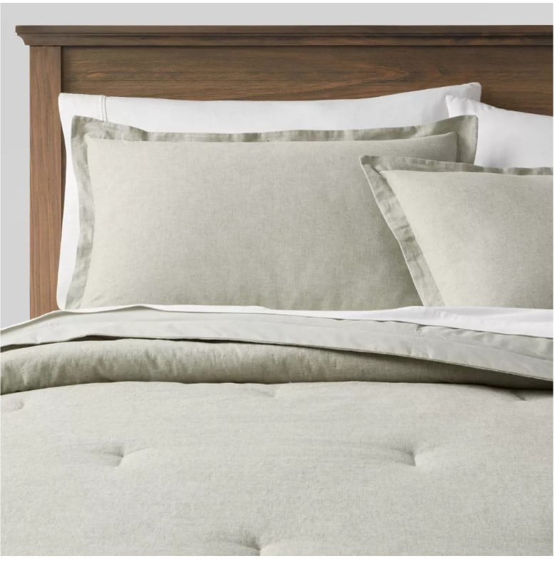 Twin/Twin Extra Long Cotton Linen Chambray Comforter & Sham Set Moss Green - - Walmart.com