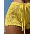 thumbnail image 3 of Women's Hollow Out Drawstring Waist Bikini Cover Up Shorts Tie Front Crochet Cover Up Bottom, 3 of 7