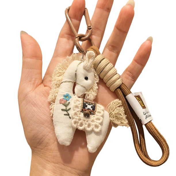 Llavero con colgante de bolso de algodón y lino con diseño de caballo, estilo vintage, para mochila escolar, accesorios para bolsos portátiles
