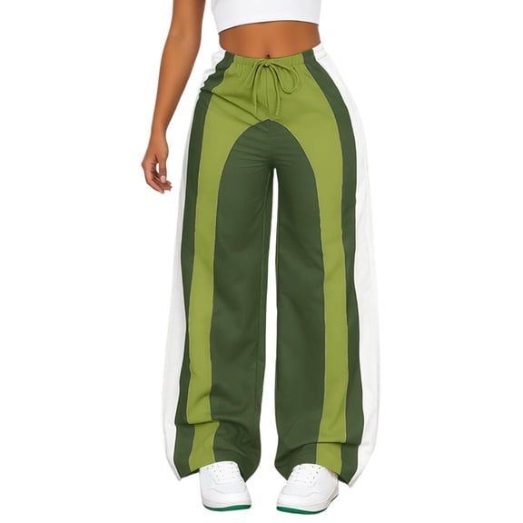 RUTAYY Women's Pants Casual Color Block Elastic Waistband Comfortable Loose Fit with Drawstring Daily Wear Elegant Holiday Trousers