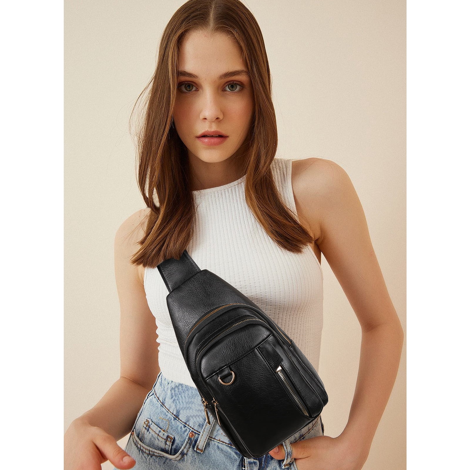 GAEKEAO Sling Bag for Women Crossbody Bags Fanny Pack Vegan Leather Chest Bag Travel Shoulder Belt Purse Backpack Gifts