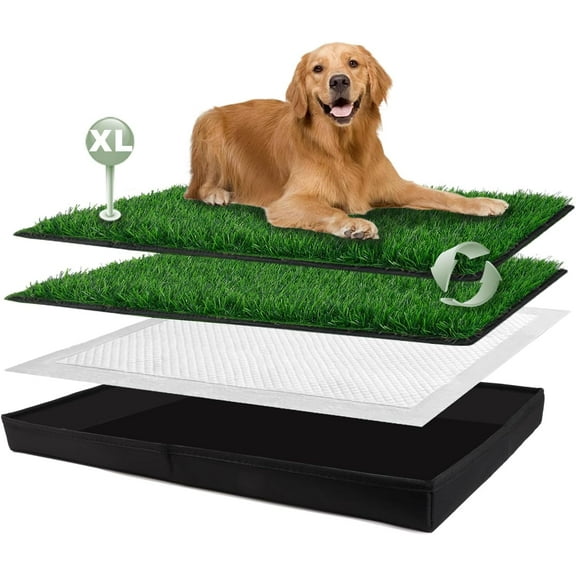 Dog Grass Pad with Foldable Dog Litter Box, Extra Large Liner Base (4434) for Balcony, 2 Artficial Grass Pee Pads for Dogs, Pee Pad Holder, Potty Training