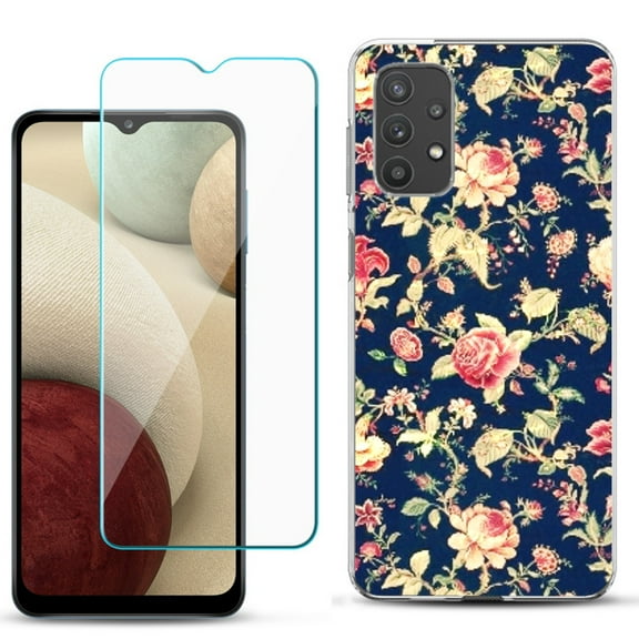 Slim-Fit TPU Phone Case compatible with Samsung Galaxy A32 5G, with Tempered Glass Screen Protector, by OneToughShield ® - Floral Garden