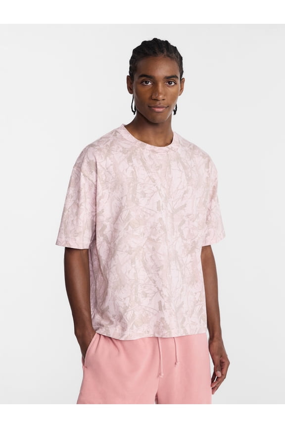 Cotton Oversized Cropped Tee with Short Sleeves, Men's and Big Men's XS-5XL