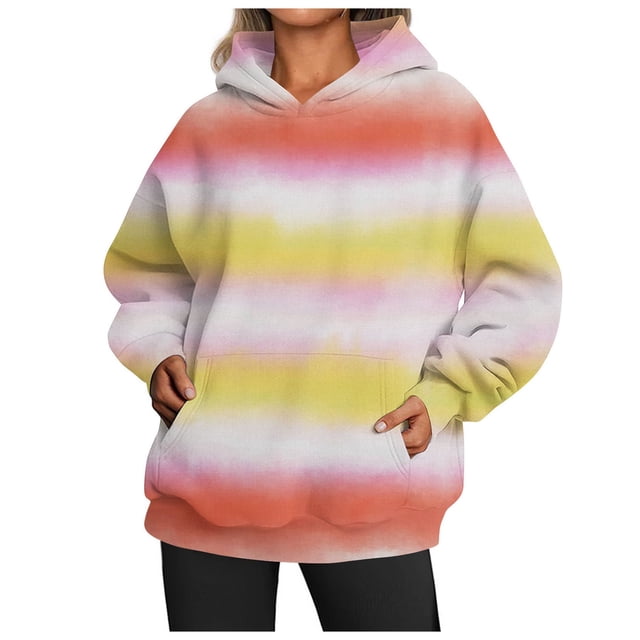 WEAIXIMIUNG Custom Sweatshirt Women's Casual Crew Neck Pocket Gradient Hoodie
