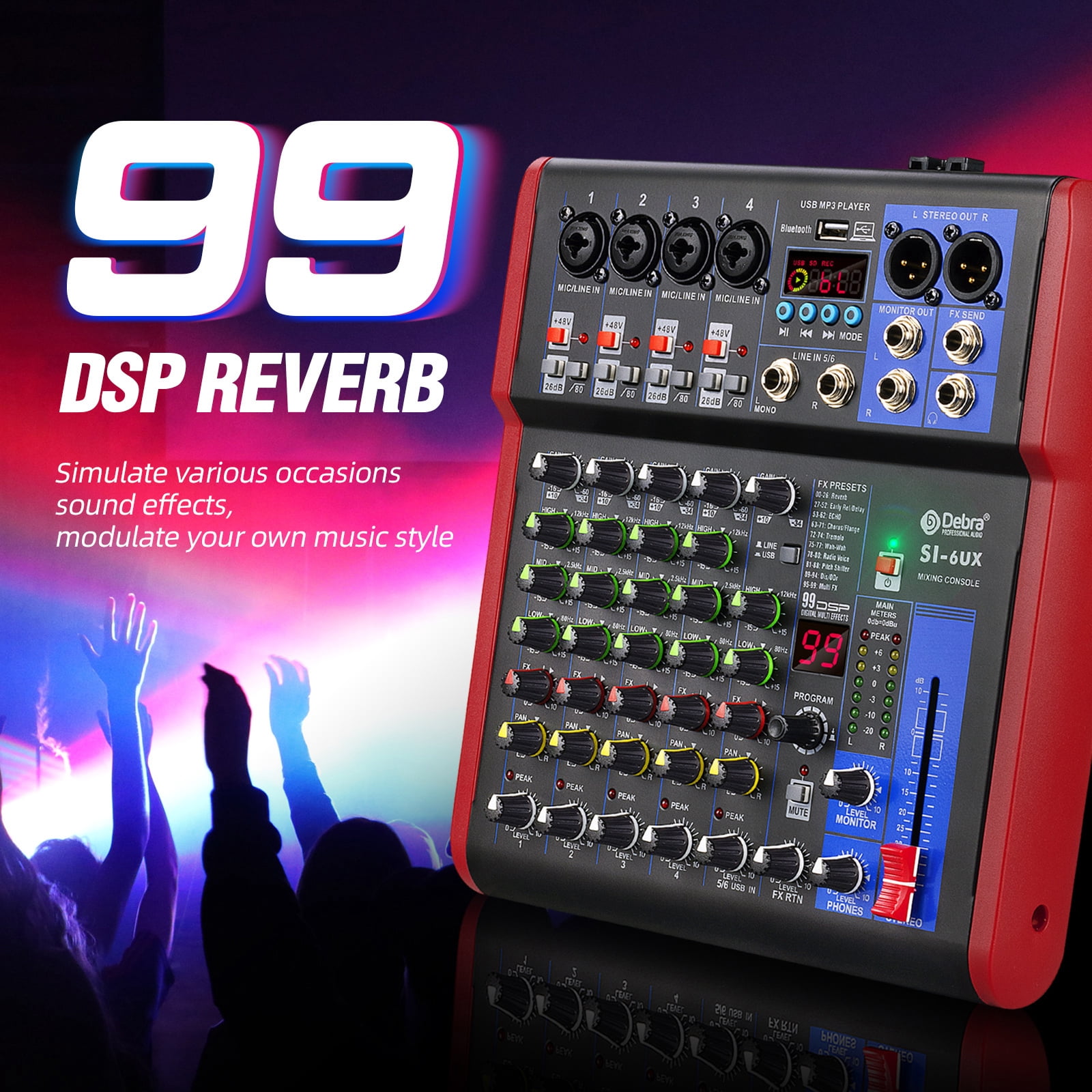High sound quality! D Debra Audio Pro Portable Recording Mixer Audio With USB 99 DSP Digital Effects For DJ Mixer Console Karaoke Recording Studio (SI-6UX (6 Channel))