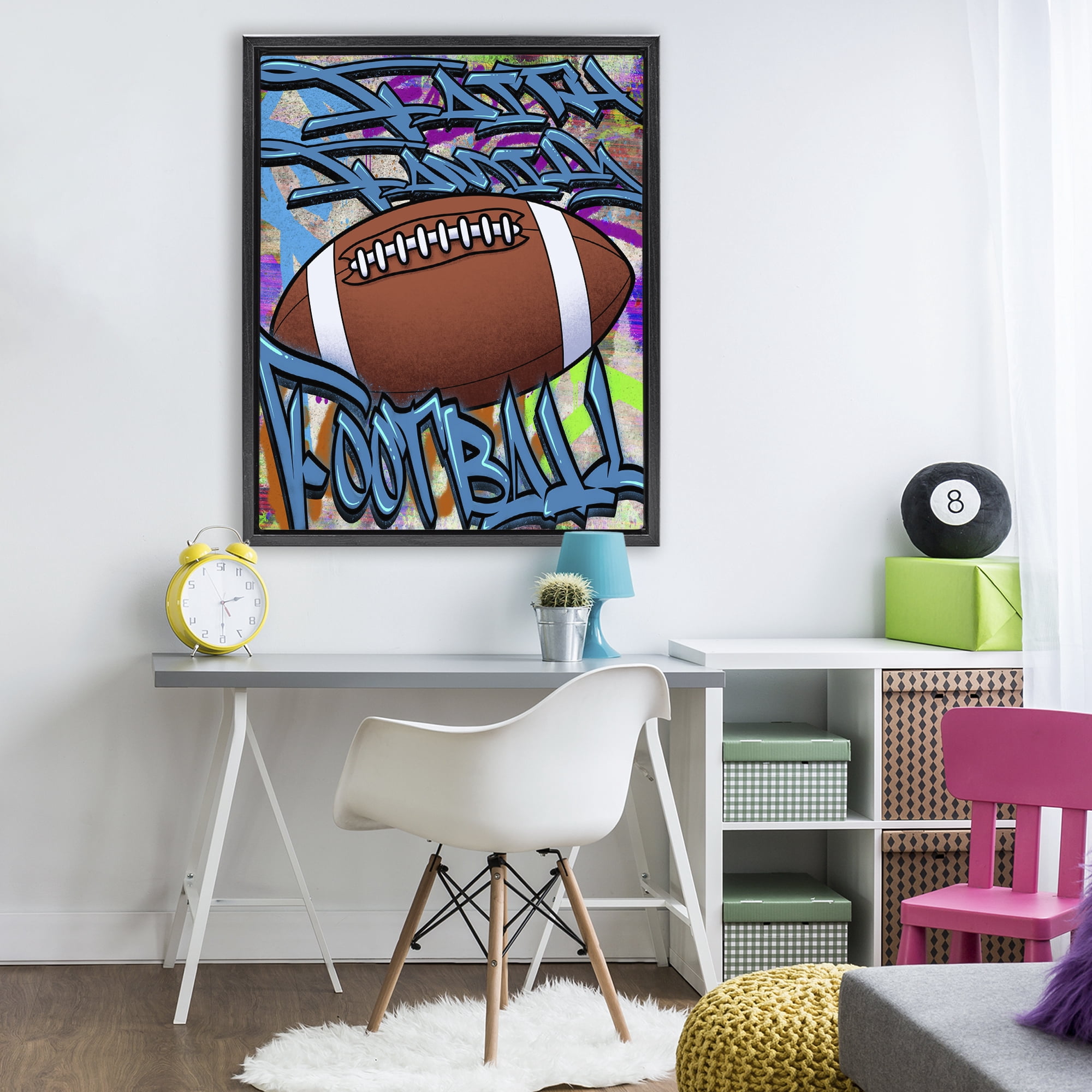 Stupell Industries Faith Family Football Graffiti Black Framed Floater Canvas Wall Art, design by Marcus Prime