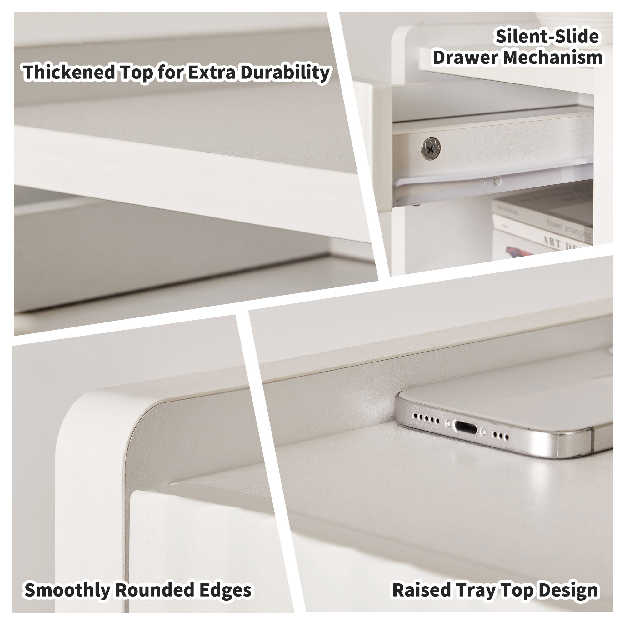 Leumius Nightstands Set of 2 with Drawer and Open Storage,Modern Bedroom Bedside End Tables for Living Room Home Decor,White