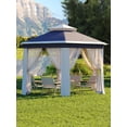 thumbnail image 1 of Carpa plegable Garveelife de 13 x 13 pies con mosquitera, azul y beige, 1 of 8