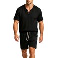 thumbnail image 5 of Stamzod Mens 2 Piece Short Set Summer Beach Outfit V-Neck Short Sleeve Linen Shirt and Shorts Sets Casual Track Suit, 5 of 5