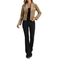 thumbnail image 2 of INSPIRE CHIC Women's Velvet Blazer Lapel Collar Long Sleeve Button Wear-to-Work Suit Jacket S Khaki, 2 of 6
