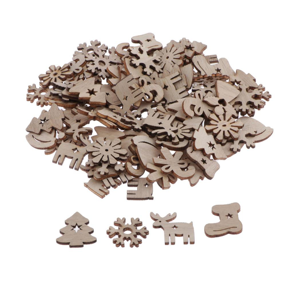 100x Christmas Wooden Shapes Slices Craft Scrapbooking Art Wood Embellishments 