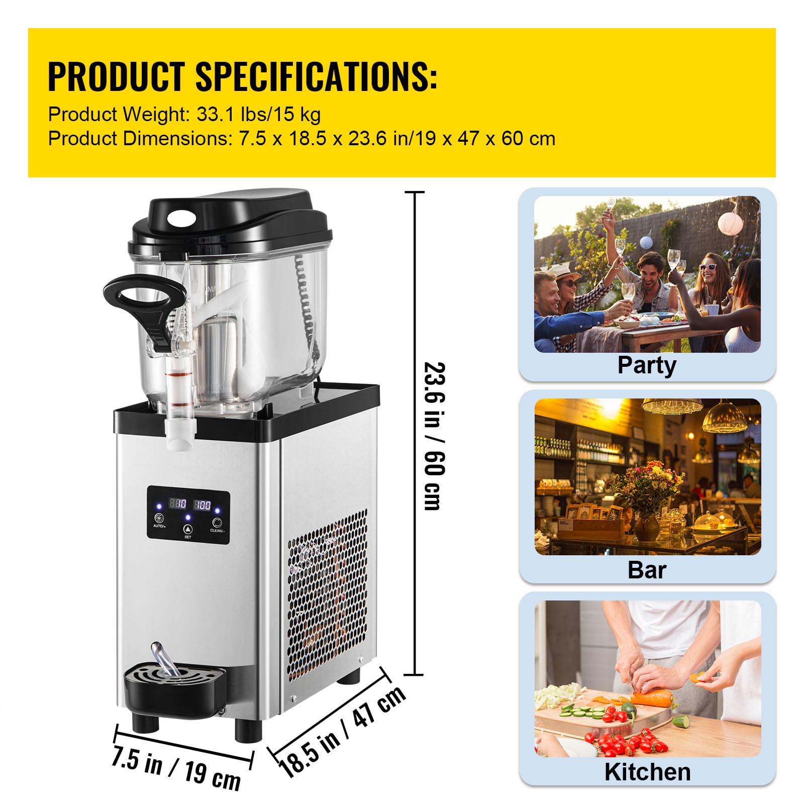 KFFKFF Commercial Slushy Machine, 6L/1.6 Gallons 25 Cups Single-Bowl, 705W 110V, Stainless Steel Margarita Smoothie Frozen Drink Maker, Slushie Machine for Supermarkets Cafes Restaurants