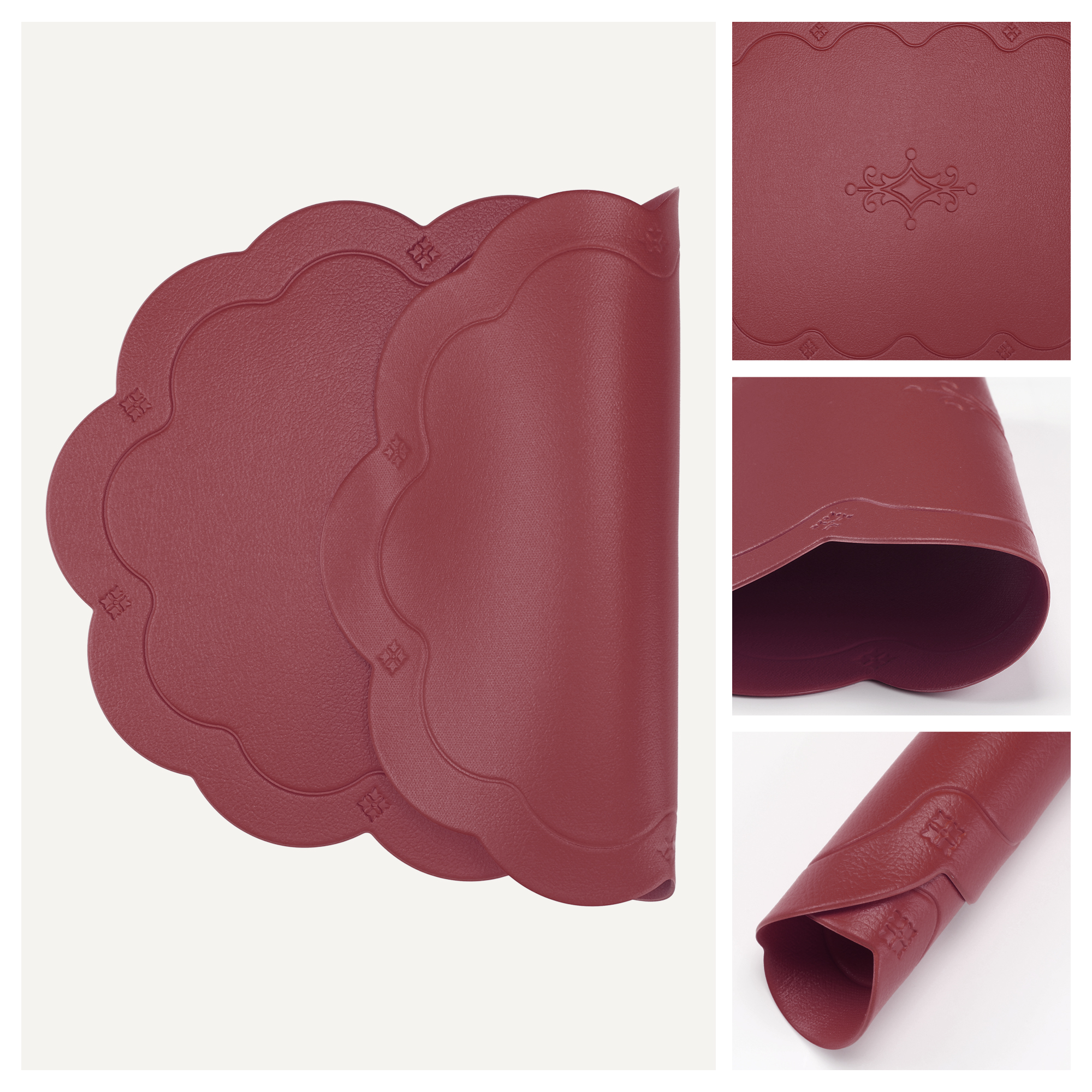 Unique Bargains Set of 6 Leather Waterproof Placemats for Kitchen Dining Table Wine Red