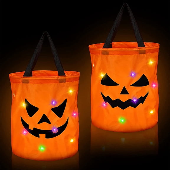 Sunshinehomely 2PCS LED Light Halloween Candy Bags Light Up Halloween Party Bags Halloween Trick or Treat Bags Reusable Halloween Goodie Bags for Halloween Party Favors