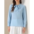 thumbnail image 3 of DARING DIVA Women's Bow Tie Neck Tops Long Sleeve Business Work Blouse M Sky Blue, 3 of 5