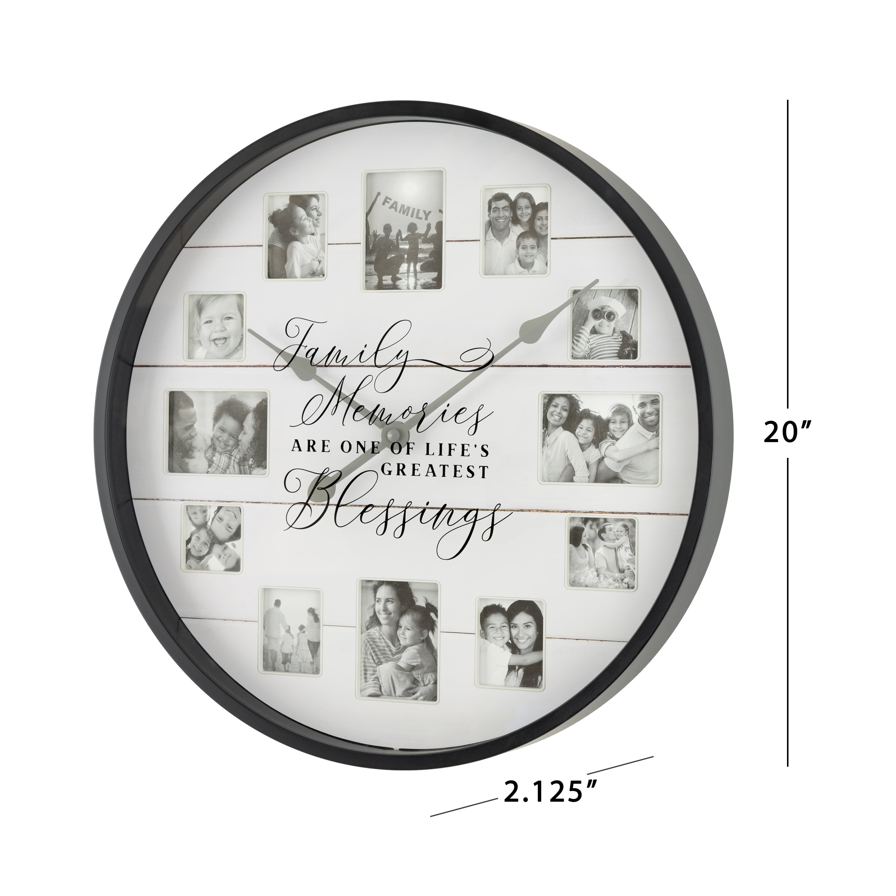 Sterling & Noble 20" Indoor Round Farmhouse Black & White Photo Frame Analog Wall Clock with Quartz Movement