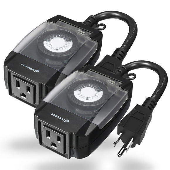 Fosmon [2 PACK][ETL Listed] 125V/15A 24-Hour Outdoor Mechanical Outlet Timer with One US Socket Outlet - Black
