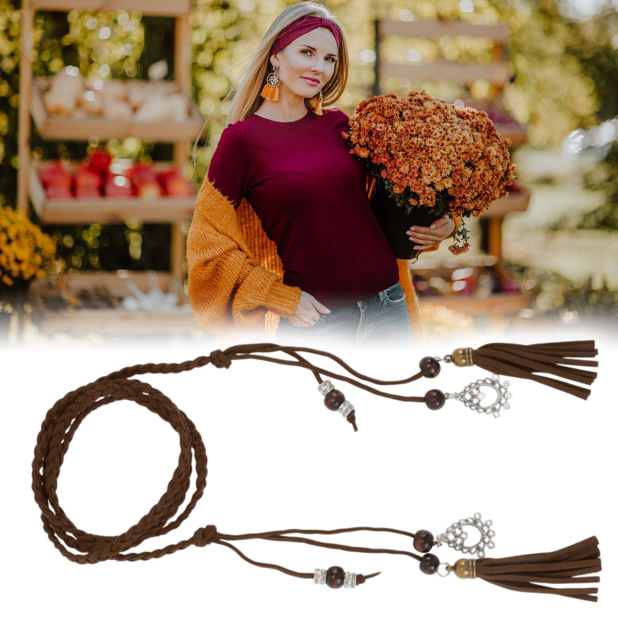Unique Bargains Ancient Style Tassel Adjustable Waist Belt Coffee