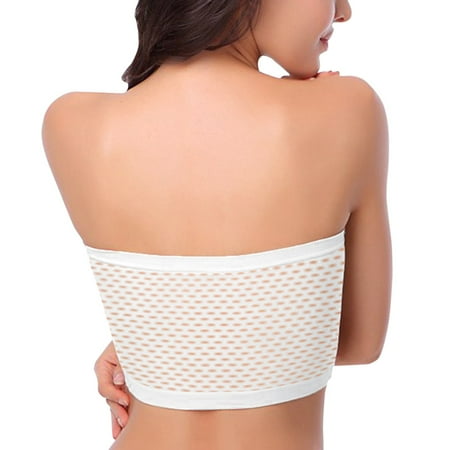 Pxiakgy tube tops for women Women s Strapless Bra Hollow Out Back Stretch Soft Bralette Underwear White + L