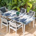 thumbnail image 2 of Blue Snowman Christmas Table Cloths for 4 Foot Rectangle Tables, Xmas Tree Forest Eucalyptus Leaves Patio Waterproof Elastic Fitted Tablecloths, Washable Rectangular Table Cover for Camping, 2 of 8