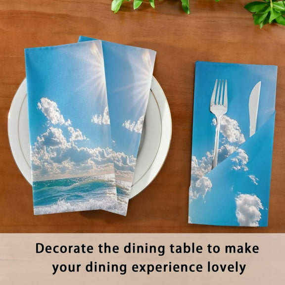 Satin Native Fab Cotton Dinner Napkin Seashells on Sunny Beach Reusable