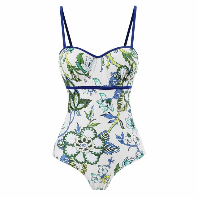 RKSTN Maillot de Bain pour Femme Imprimé Vintage une-Pièce à Lacets Bikini Col en V Maillots de Bain Confortables