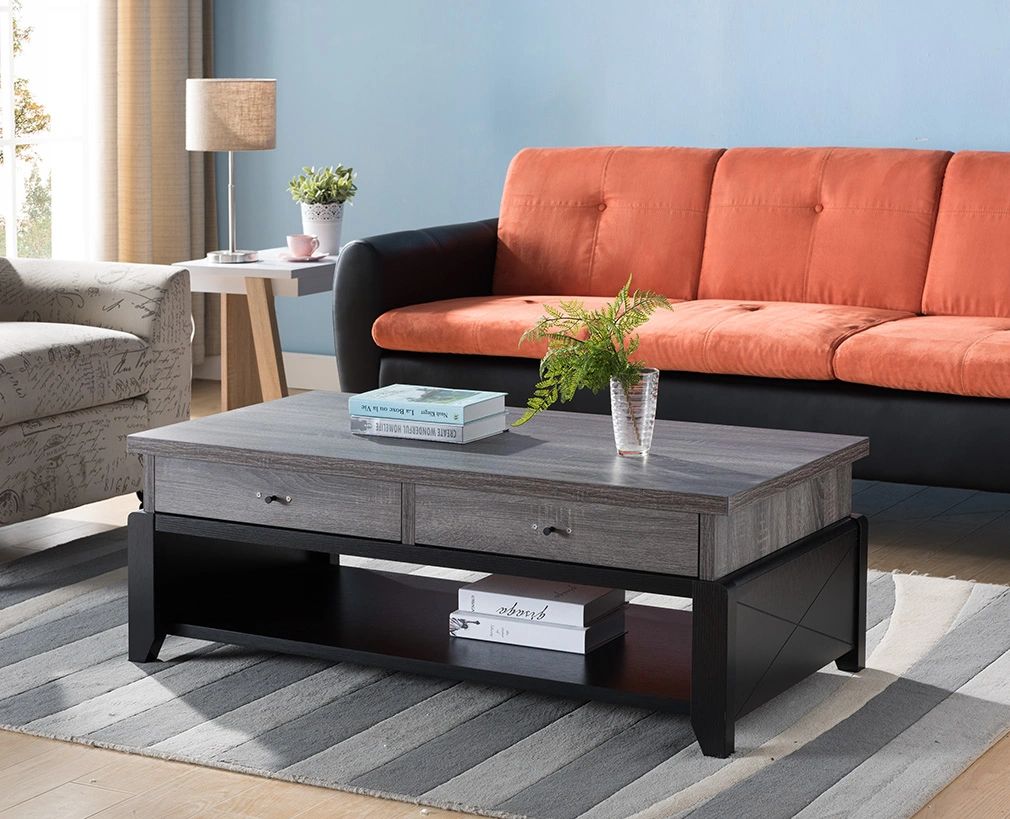 FC Design TwoTone Coffee Table with Two Storage Drawers and Bottom