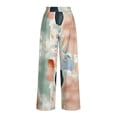 thumbnail image 6 of LNWUY Women's Linen Lounge Pants Stretchy Wide Leg Elastic High Waist Straight Loose Pants Comfy Casual Printing Pockets Flowy Pants White XXL, 6 of 7