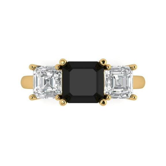 Three-Stone Engagement Ring for Women - 4ct Natural Onyx in 18K Yellow Gold Promise Ring