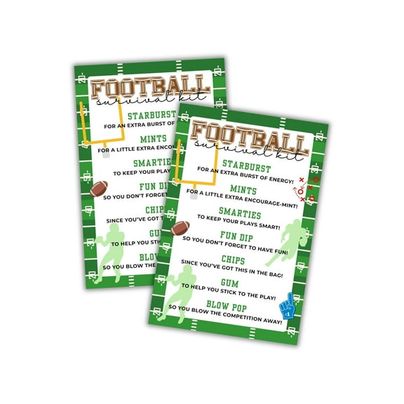 Football Team Survival Kit List Label Tag 30pk 4x6 Good Bags for Parents Volunteers Player Back to School Elementary Highschool Gifts