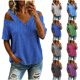 thumbnail image 1 of Neewe Women's 2026 Spring Summer Striped V Neck Short Sleeve Pullover Blouse Off Shoulder T-Shirts, 1 of 6