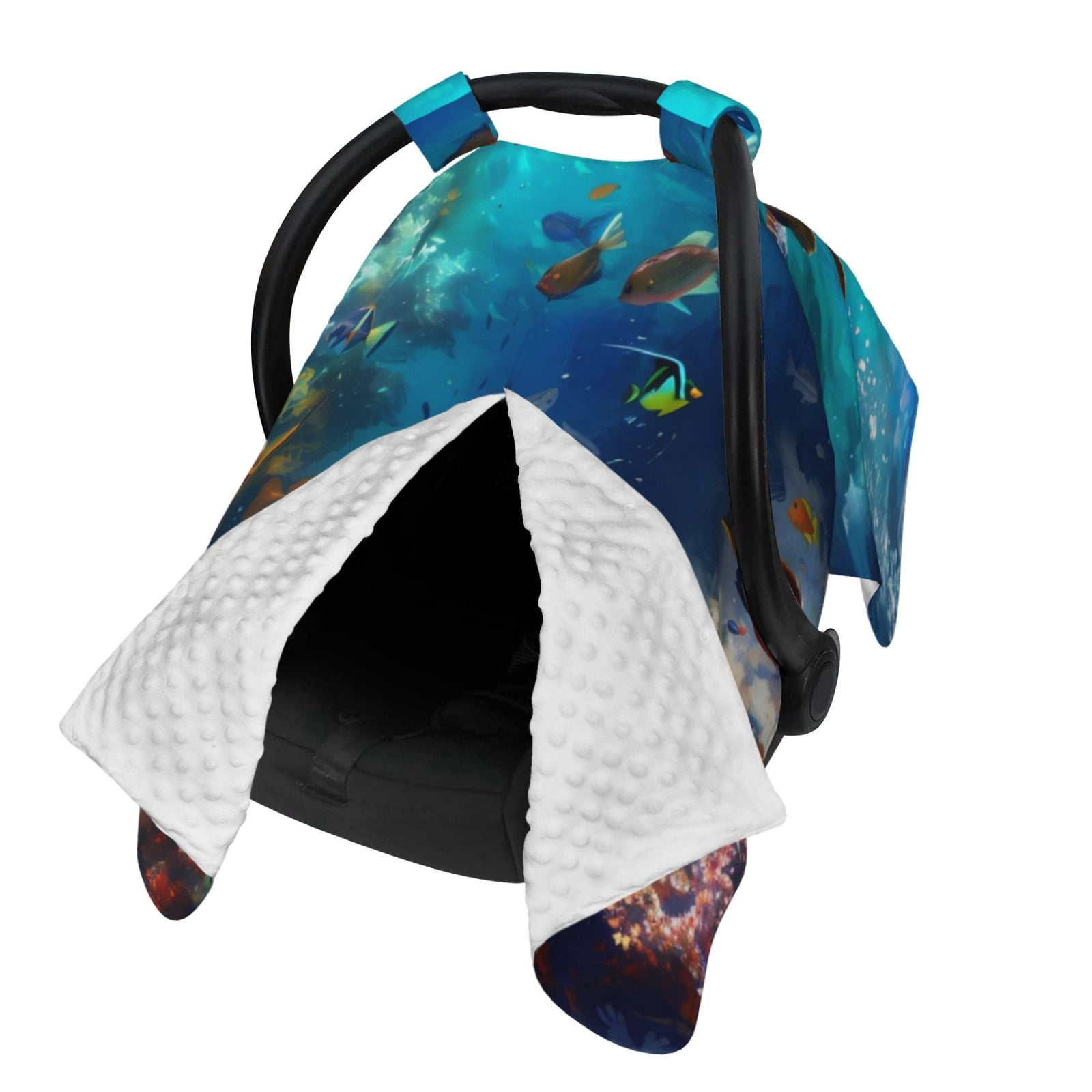 Naloa Underwater Fish Turtle Baby Car Seat Cover, Breathable Baby Carrier Cover, Multiuse Baby Carrier Cover & Nursing Breastfeeding Cover